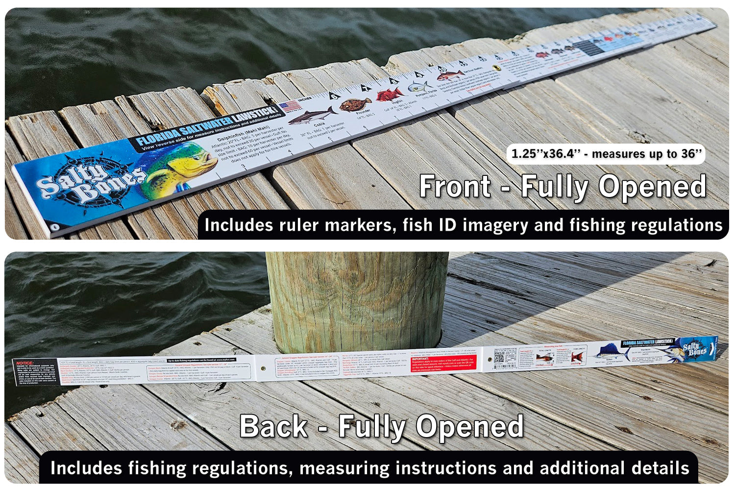 Salty Bones Florida Saltwater Lawstick - Double-Sided 36 Folding Fishing  Ruler