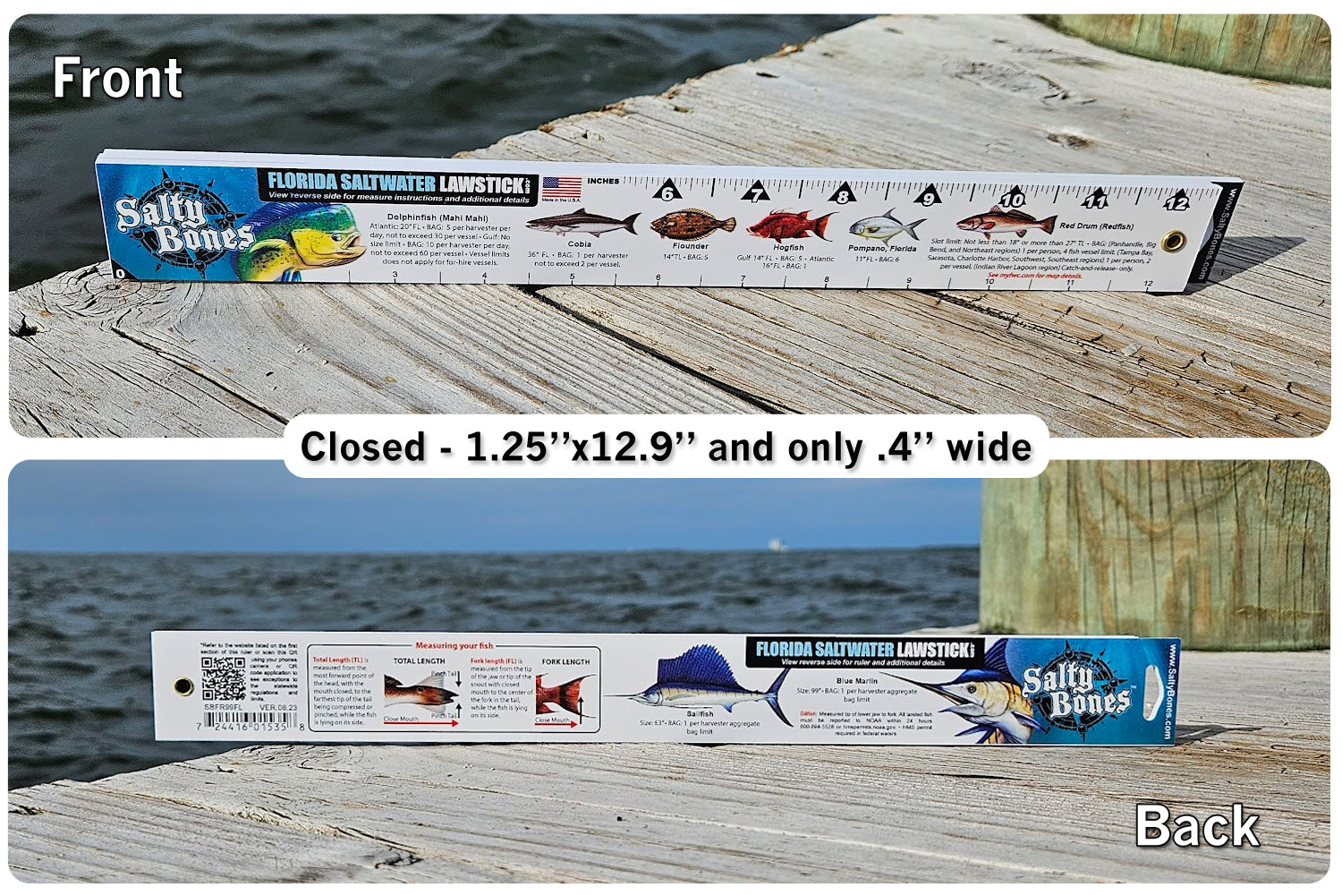 Salty Bones Florida Saltwater Lawstick - Double-Sided 36 Folding Fishing  Ruler with Florida's Atlantic and Gulf Guidelines
