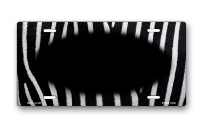 White and Black Zebra Fur with Black Oval License Plate