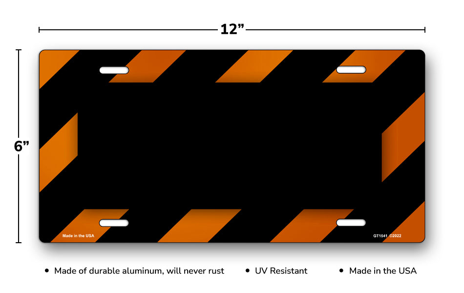 Orange and Black Construction Stripes with Black Rectangle License Plate