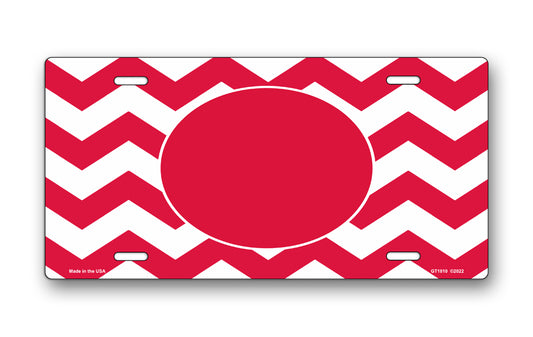 Red Oval and Chevron on White License Plate