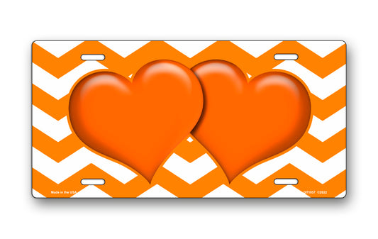 Orange Hearts on Orange Chevron License Plate