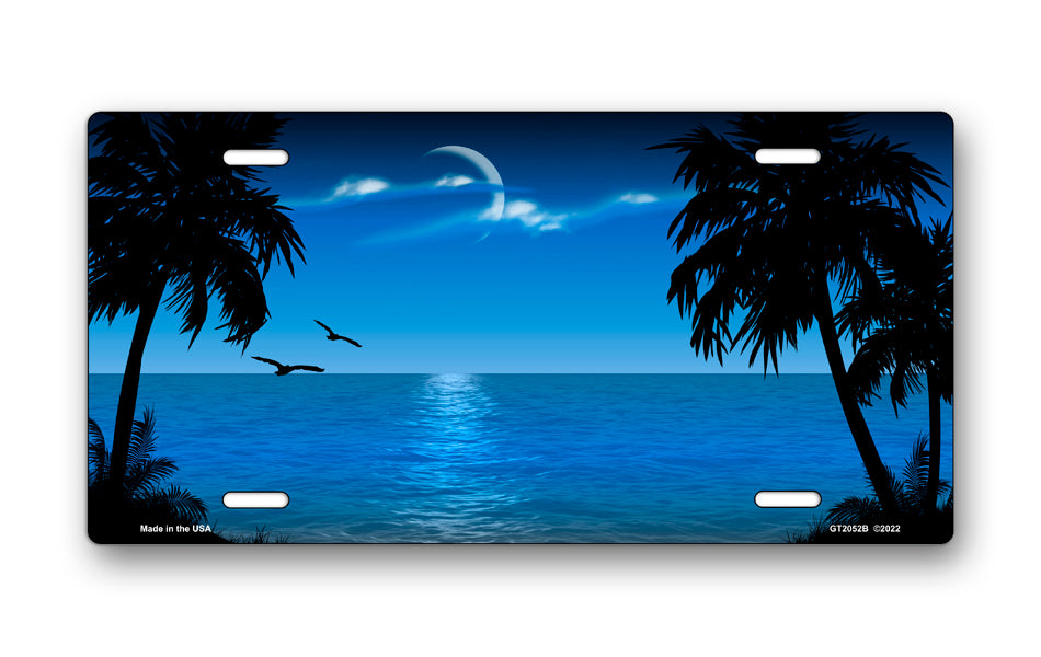 Blue Fluffy Palms Beach Scenic License Plate