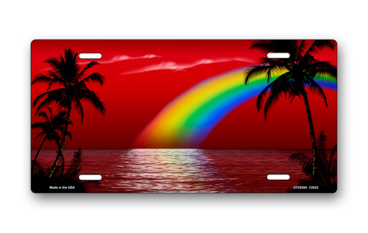 Red Rainbow Palms Beach Scenic License Plate