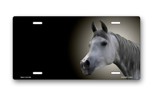 Gray Arabian Horse on Black Offset License Plate