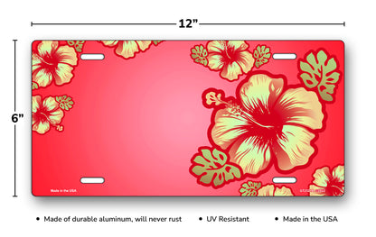 Hibiscus on Red Offset License Plate