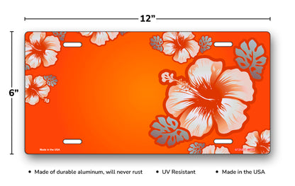 Hibiscus on Orange Offset License Plate