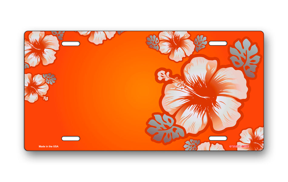 Hibiscus on Orange Offset License Plate