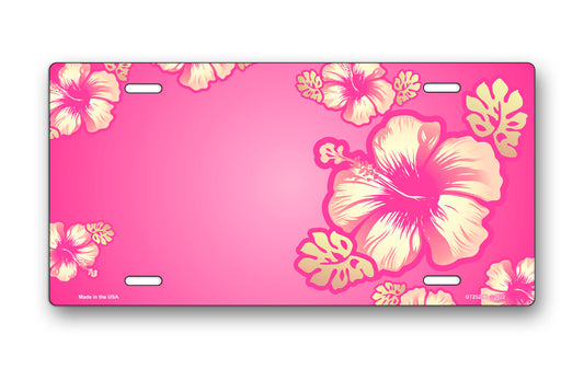 Hibiscus on Pink Offset License Plate