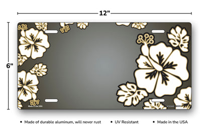 White Hibiscus on Gray License Plate