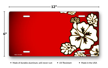 White Hibiscus on Red Offset License Plate