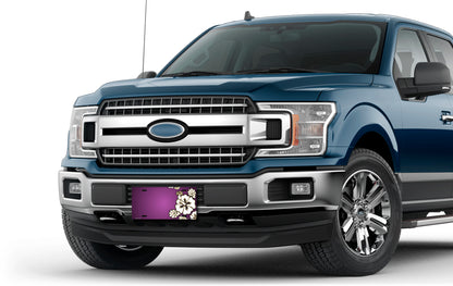 White Hibiscus on Purple Offset License Plate