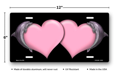 Dolphins and Pink Hearts on Black License Plate