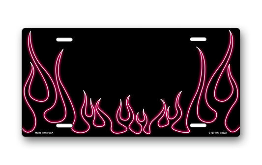 Pink Neon Classic Flames License Plate