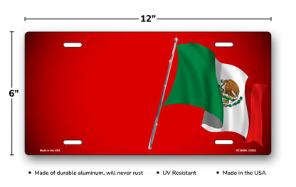 Mexican Flag on Red Offset License Plate