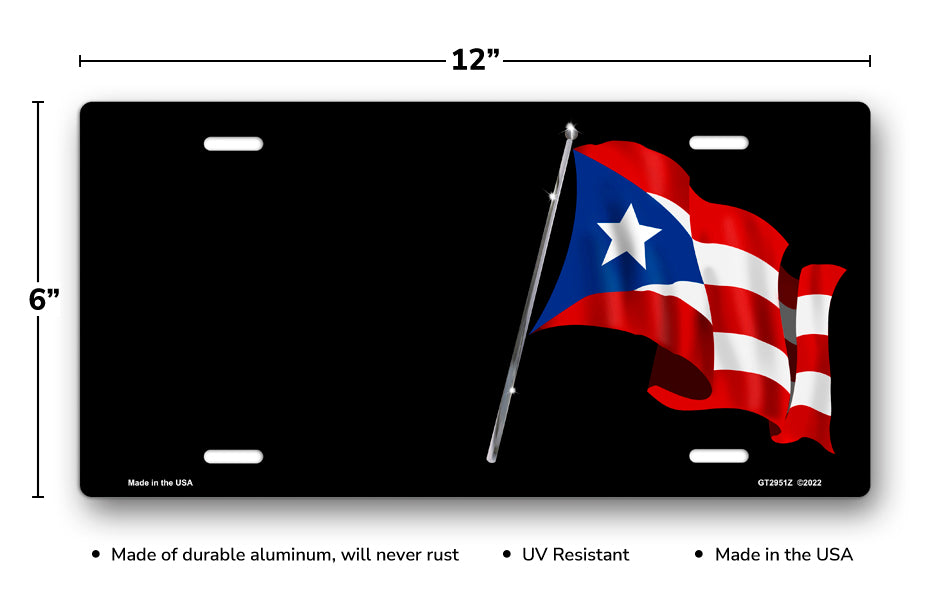 Puerto Rican Flag on Black Offset License Plate