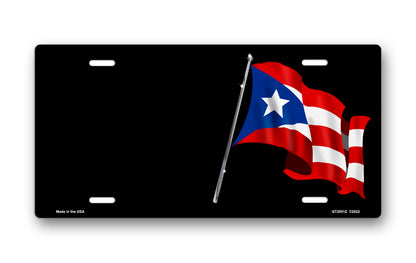 Puerto Rican Flag on Black Offset License Plate