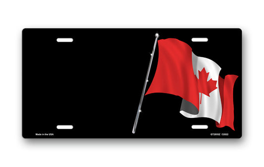 Canadian Flag on Black Offset License Plate