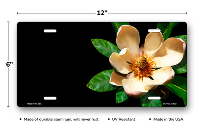 Magnolia on Black Offset License Plate