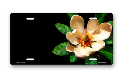 Magnolia on Black Offset License Plate