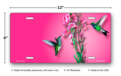 Hummingbirds with Flowers on Pink Offset License Plate