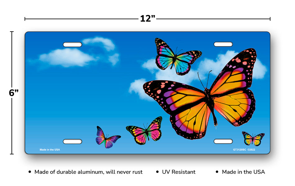 Butterflies on Blue Sky Offset License Plate