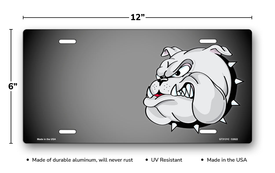 Cartoon Bulldog on Gray License Plate