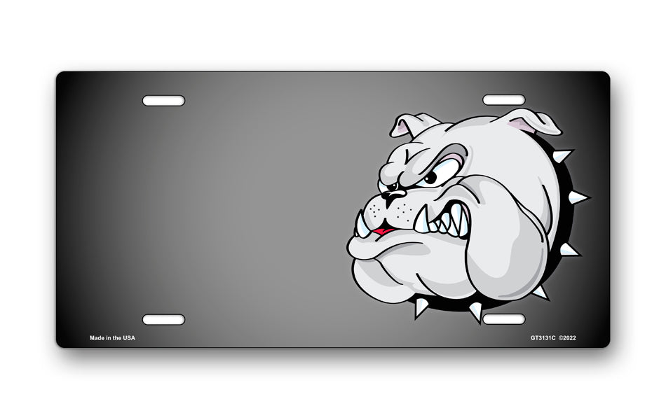 Cartoon Bulldog on Gray License Plate