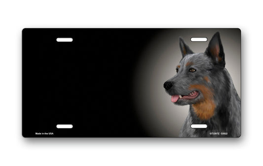 Blue Heeler on Black Offset License Plate