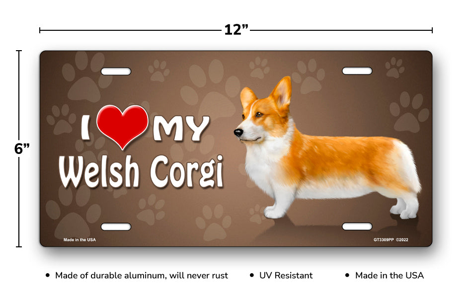 I Love My Welsh Corgi On Paw Prints License Plate