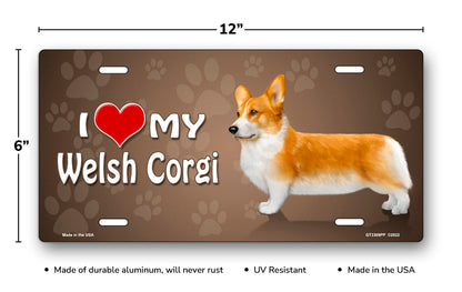 I Love My Welsh Corgi on Paw Prints License Plate