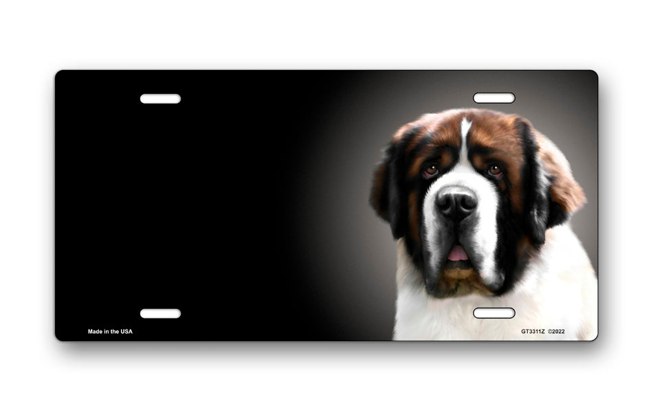 St Bernard on Black Offset License Plate