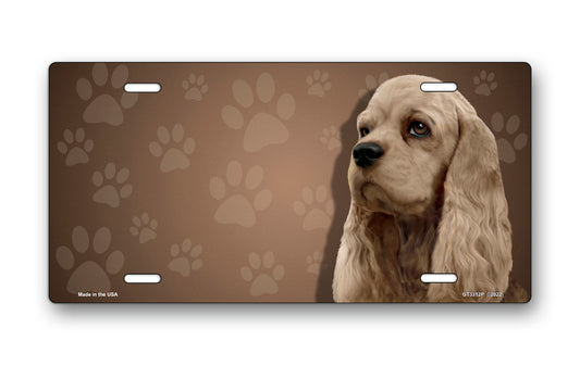 Cocker Spaniel on Paw Prints License Plate