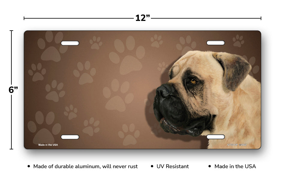 Bullmastiff on Paw Prints License Plate