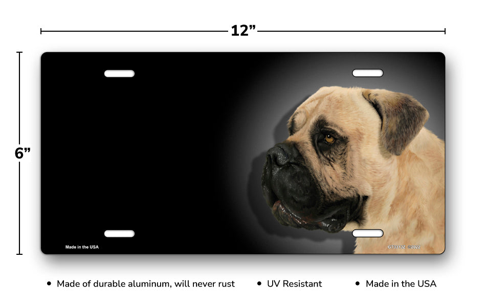 Bullmastiff on Black Offset License Plate