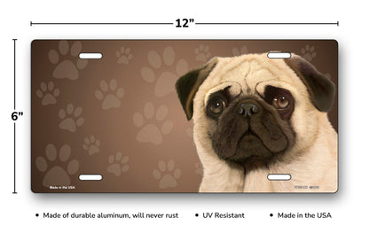 Pug on Paw Prints License Plate