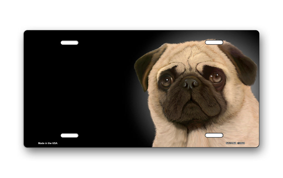 Pug on Black Offset License Plate