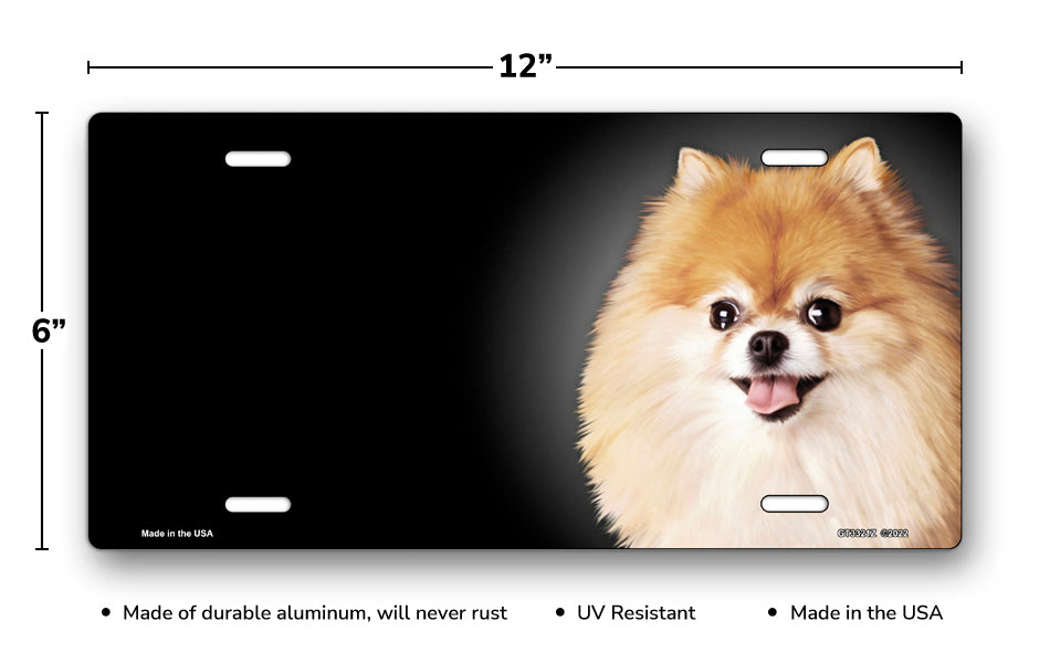 Pomeranian on Black Offset License Plate