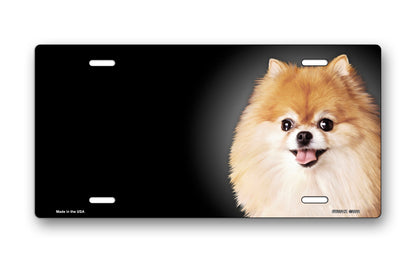 Pomeranian on Black Offset License Plate