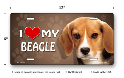 I Love My Beagle on Paw Prints License Plate