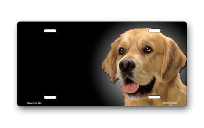 Golden Retriever on Black Offset License Plate