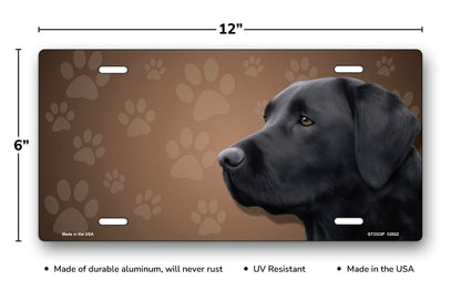 Black Lab on Paw Prints License Plate