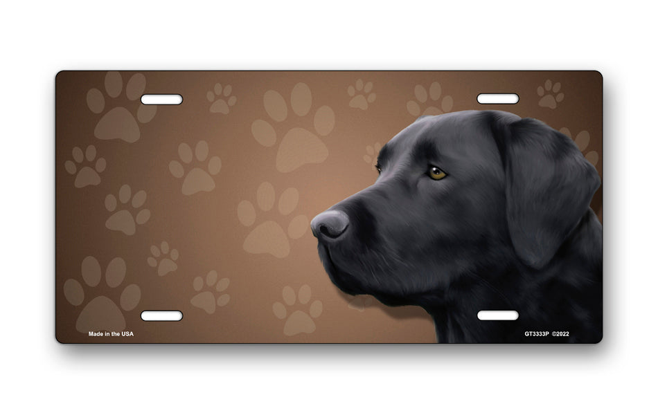 Black Lab on Paw Prints License Plate