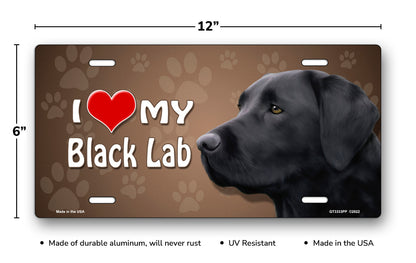 I Love My Black Lab on Paw Prints License Plate