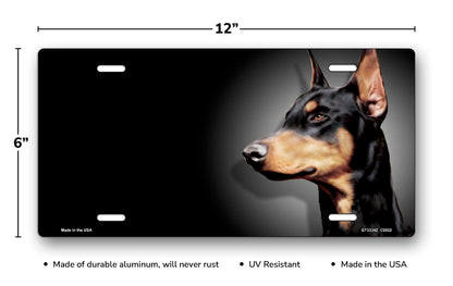 Doberman on Black Offset License Plate