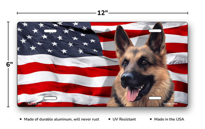 German Shepherd on American Flag License Plate