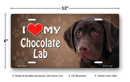 I Love My Chocolate Lab on Paw Prints License Plate