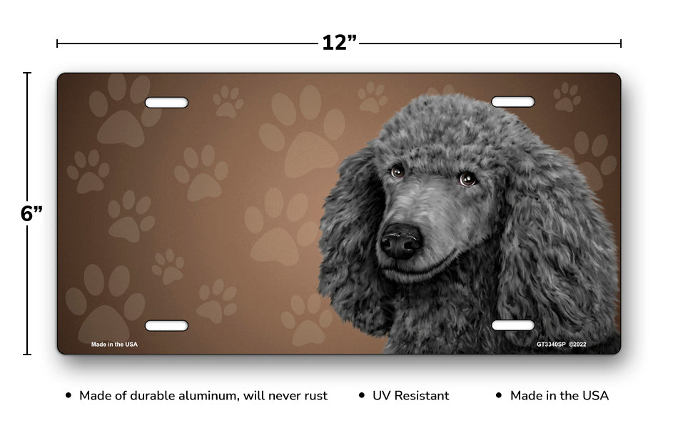 Grey Poodle on Paw Prints License Plate
