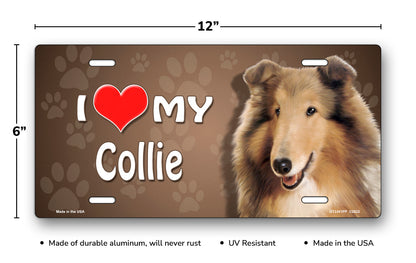 I Love My Collie on Paw Prints License Plate