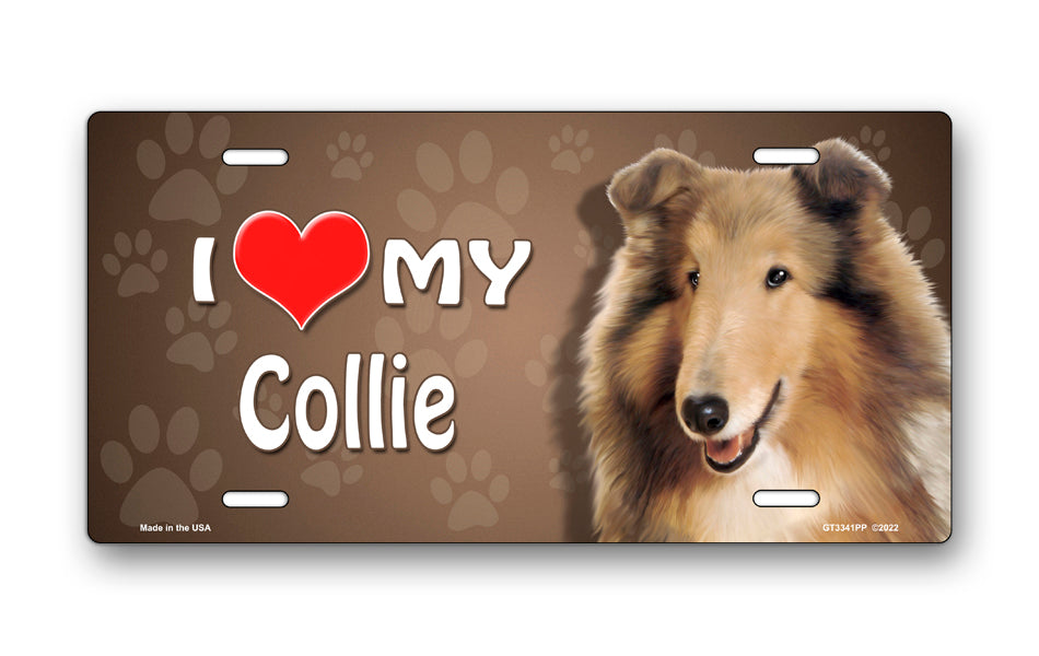 I Love My Collie on Paw Prints License Plate